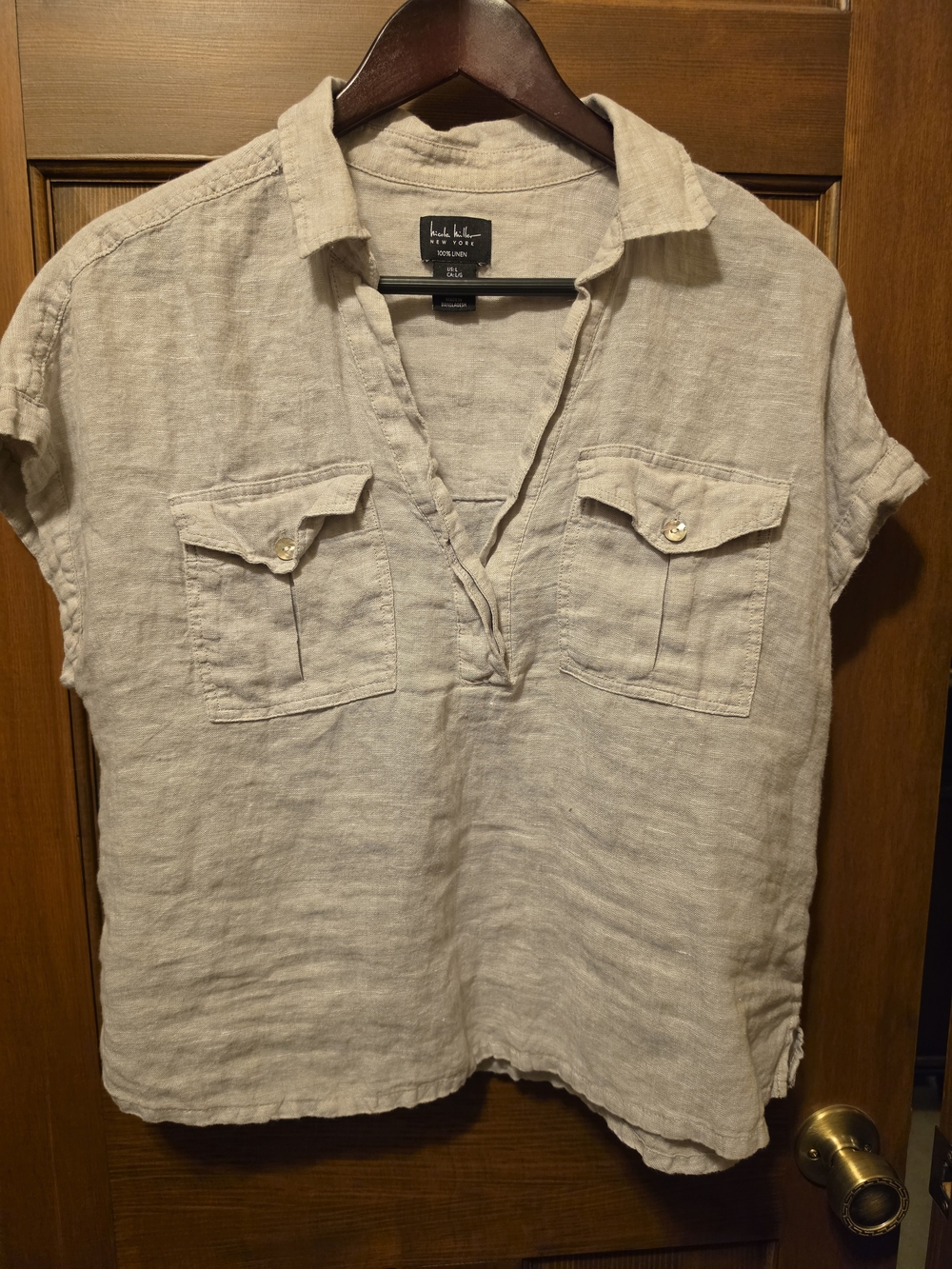 Nicole Miller Men’s Casual Linen Button-Down Shirt in Beige - Picture 2 of 2